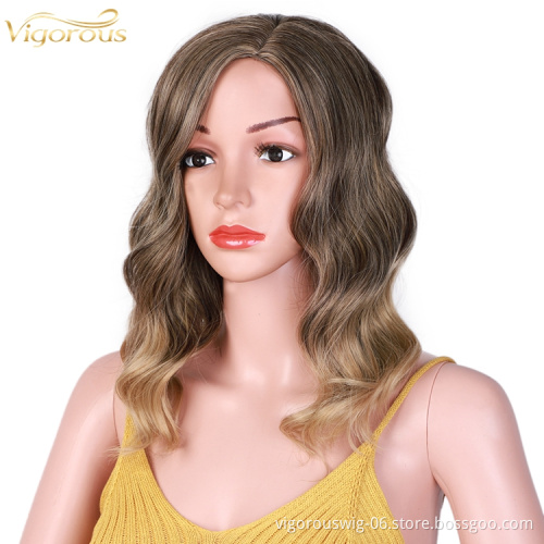 16 inches Ombre Curly Hair Wigs Classic Full Quality Blonde Long Wave No Lace Front Heat Resistant Synthetic Wig With Side Part